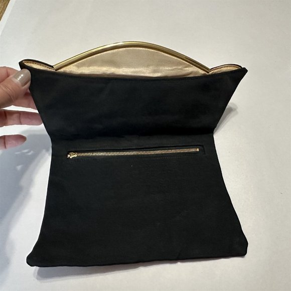 Vintage Clutch Fold Over Foldover Brite Mode Black Formal Evening Gold Trim - Picture 3 of 7